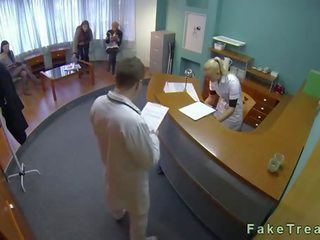 Stressed babe gets pussy fucked by professor on examining table