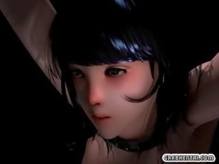 Chained 3D animated mademoiselle fingering pussy