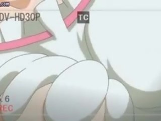 Sprośny anime dostaje usta wypełniony przez ogromny phallus