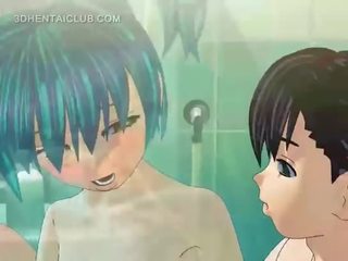 Animen kön video- docka blir körd bra i dusch