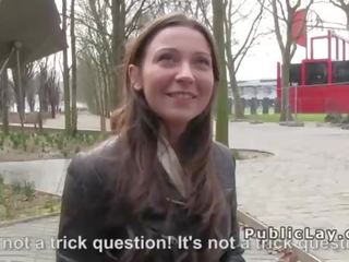 Belgian hottie sucks manhood in public