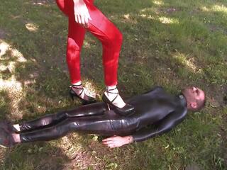 A Walk with the Slave Outdoors in Public Parc: Free adult clip 94